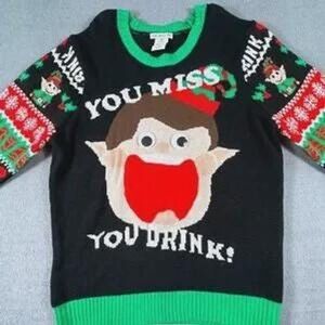 Star Twenty One Ugly Christmas Sweater You Miss You Drink Elf L/XL Holiday Party